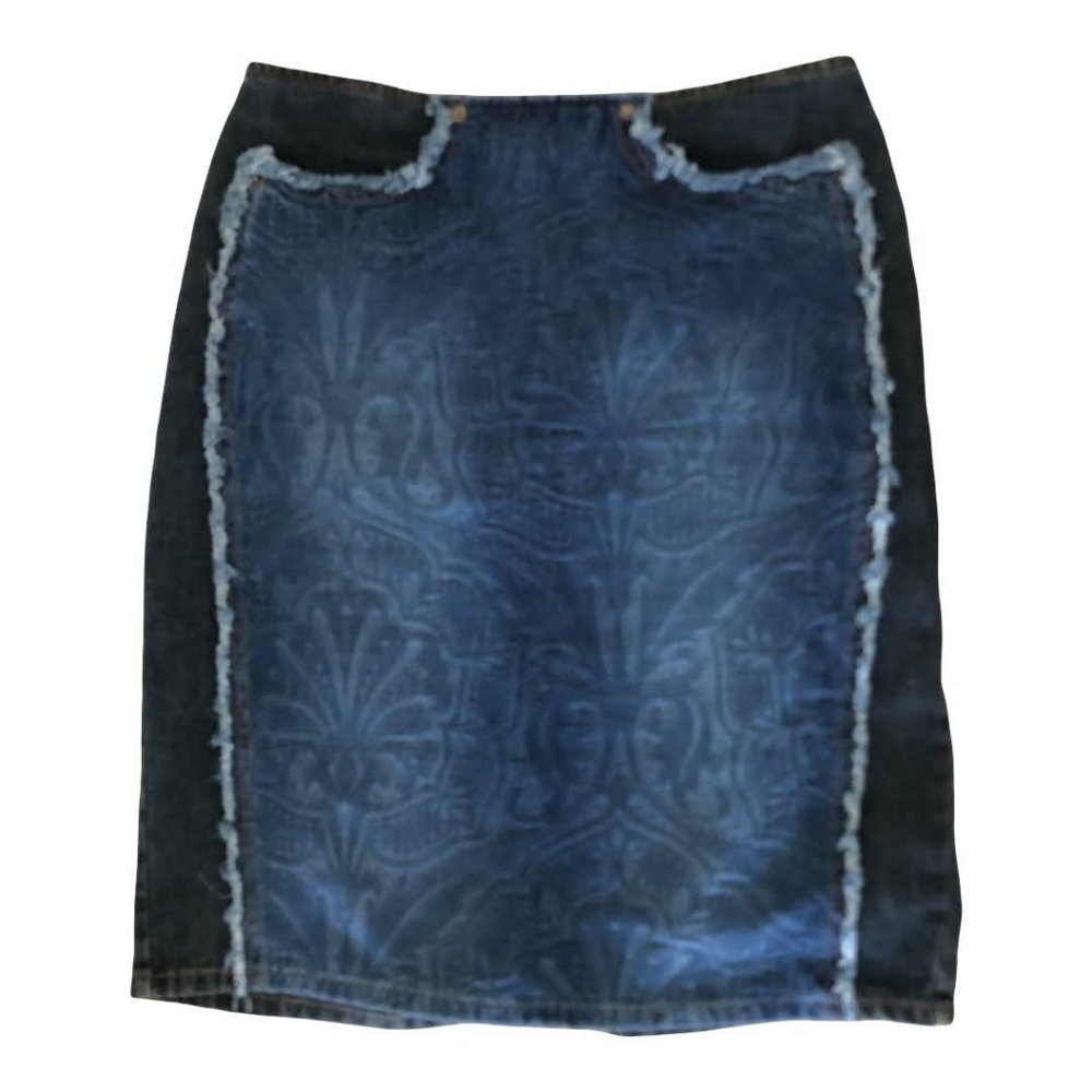 Vintage Moschino Embossed Denim Raw Seam Pencil Skirt-Sz M